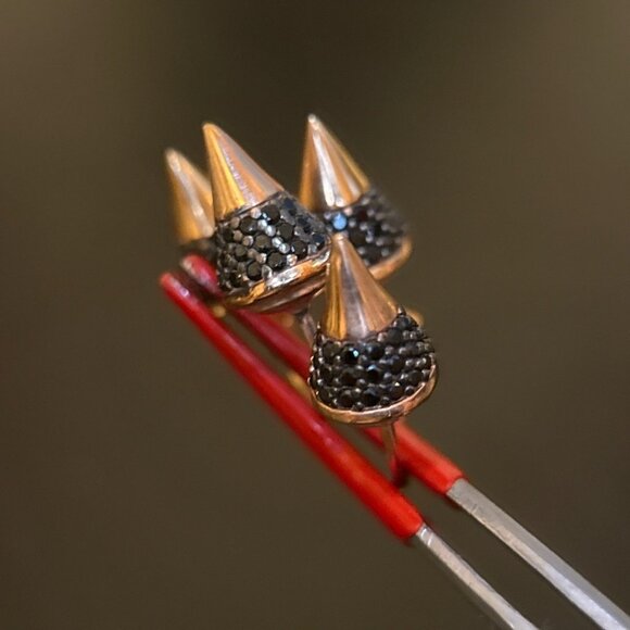 Pave Black Stones Rose Gold Stud - Picture 6 of 7